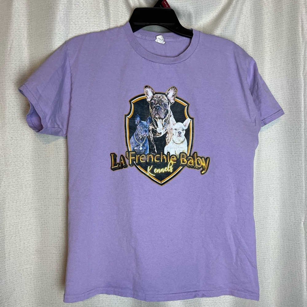 Hanes Purple Short Sleeve Tee with Frenchie Dogs